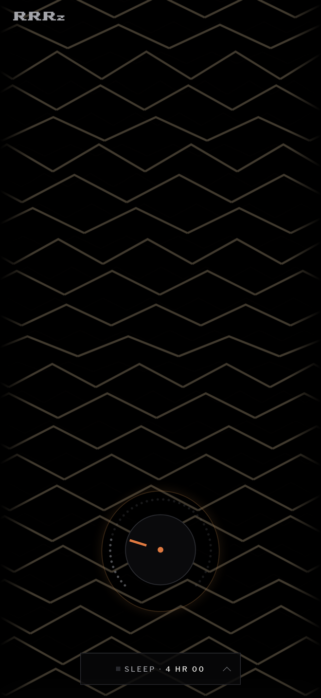 The same face at 2:30 am: the threads in warm brown over a true black ground, the dial ringed in amber, and the key SLEEP · 4 HR 00.